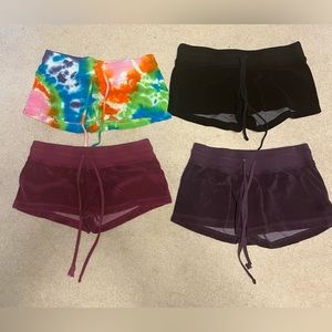 Hard tail shorts bundle, 4 pairs, black, tie dye, purple and maroon